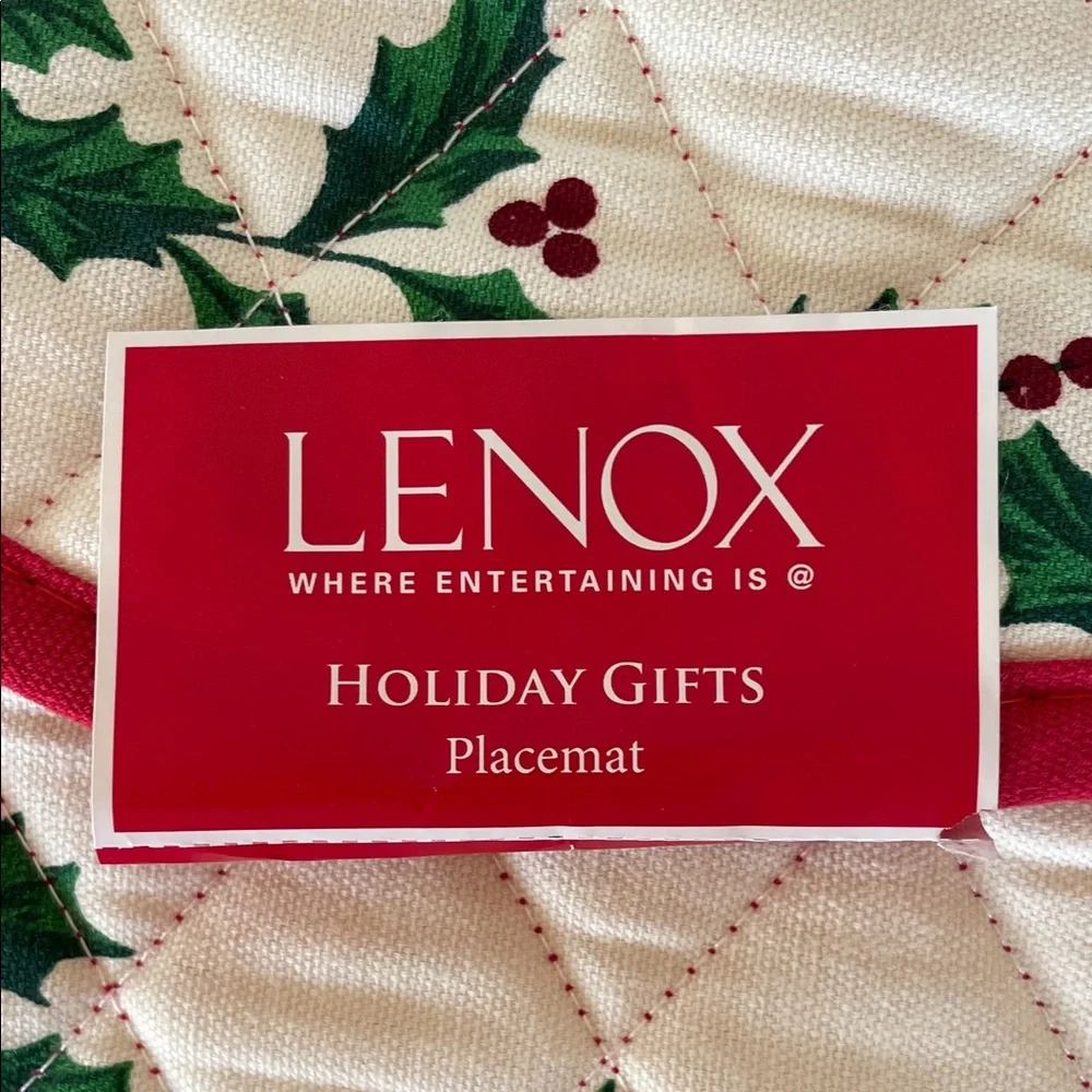 LENOX Holiday Antique Car and Holly Quilted Placemats Red and Green Qty (7)